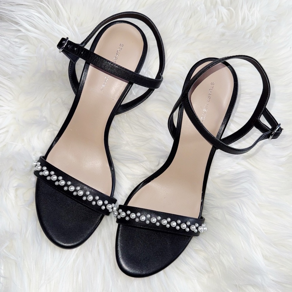 Stuart Weitzman Dancer Black Heel with Faux Pearls Size  10